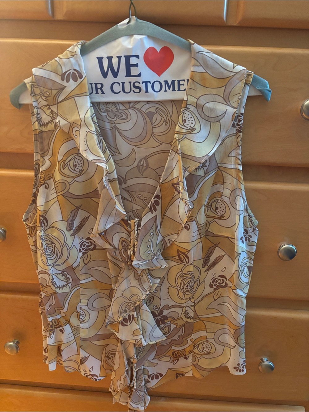 Sleeveless Ruffle Front Camisole in Beige Floral